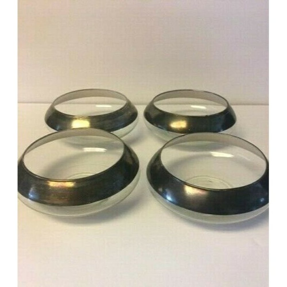 Dorothy Thorpe Silver Band Rim Small Cupped Bowls 6" Set of 4